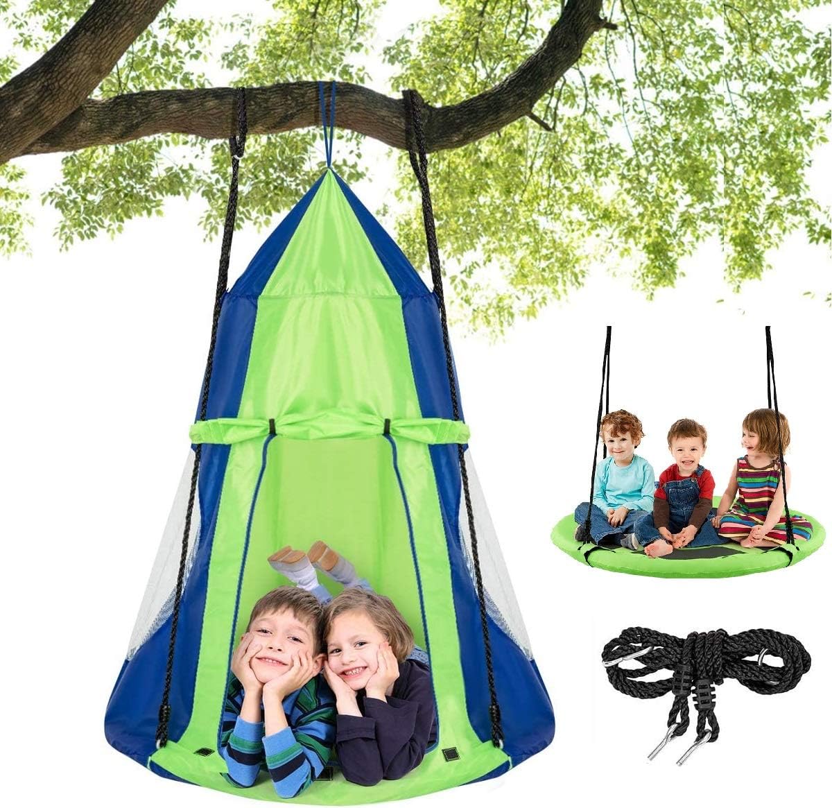 Kids Outdoor Nest Swing - 2 in 1 Kids Detachable Hanging