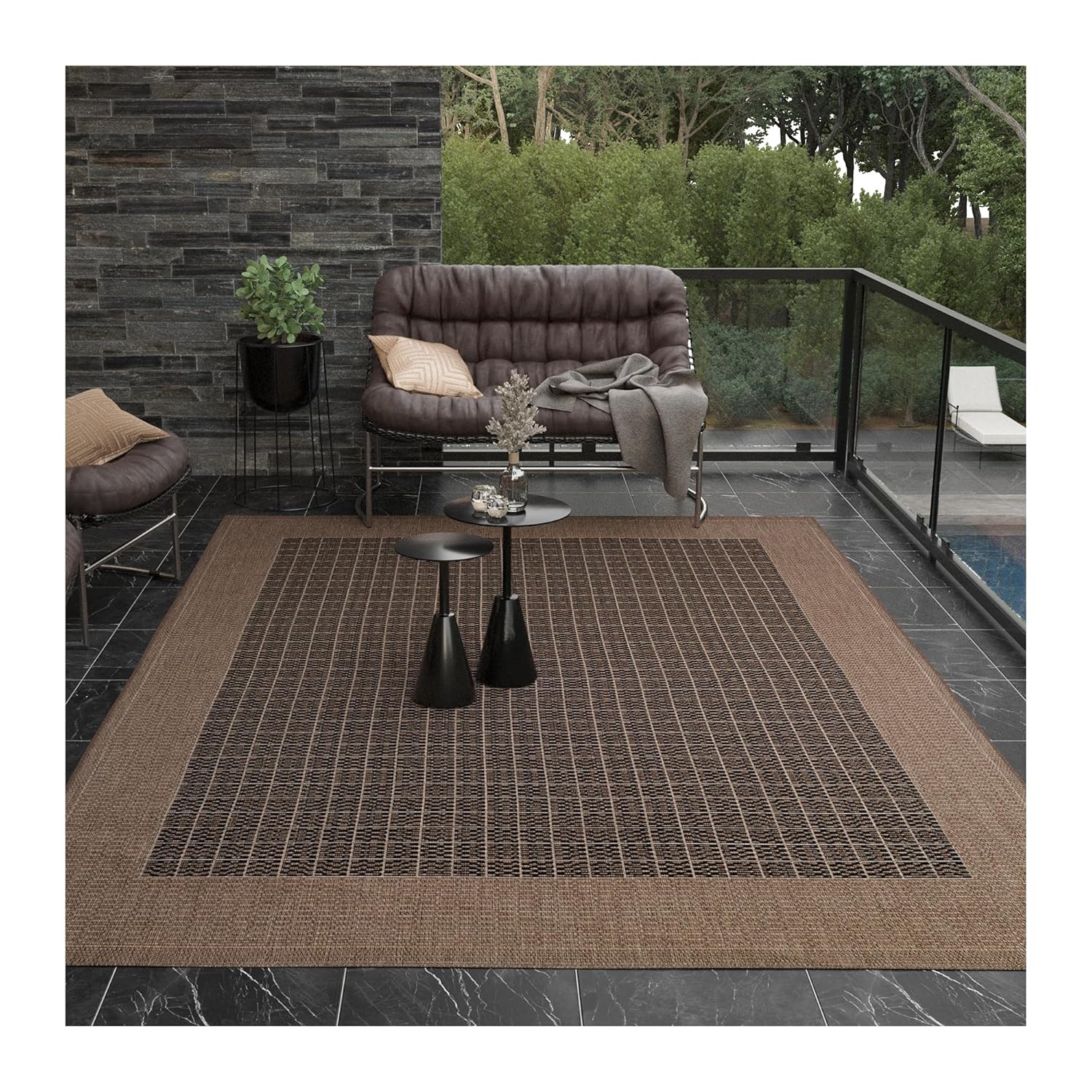 Kids Outdoor Furniture Set - Checkered Indoor Outdoor Rug 7'6