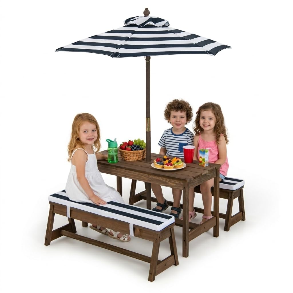 Kids Outdoor Furniture Set - Height Adjustable Wooden Kids Picnic Table