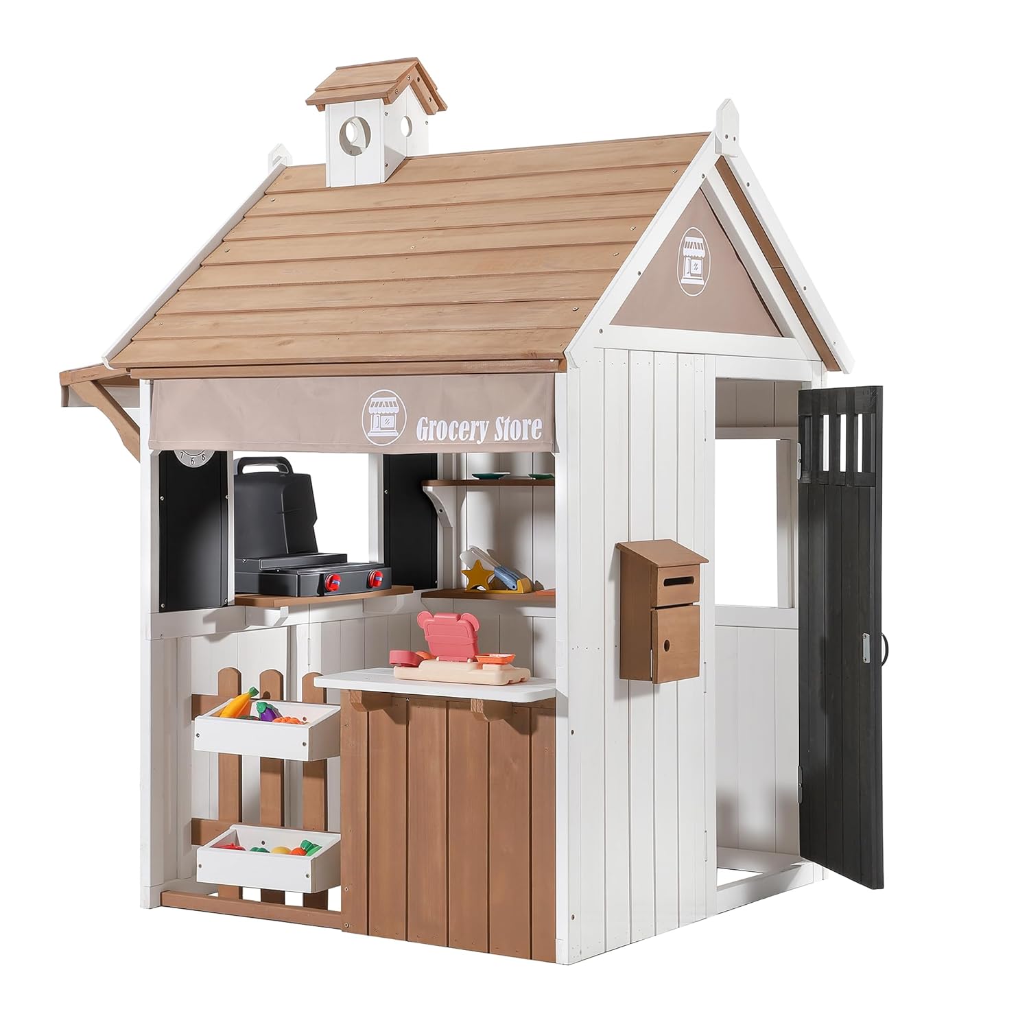 Kids Outdoor Grill - 2-in-1 Cedar Wooden Kids Outdoor Playhouse