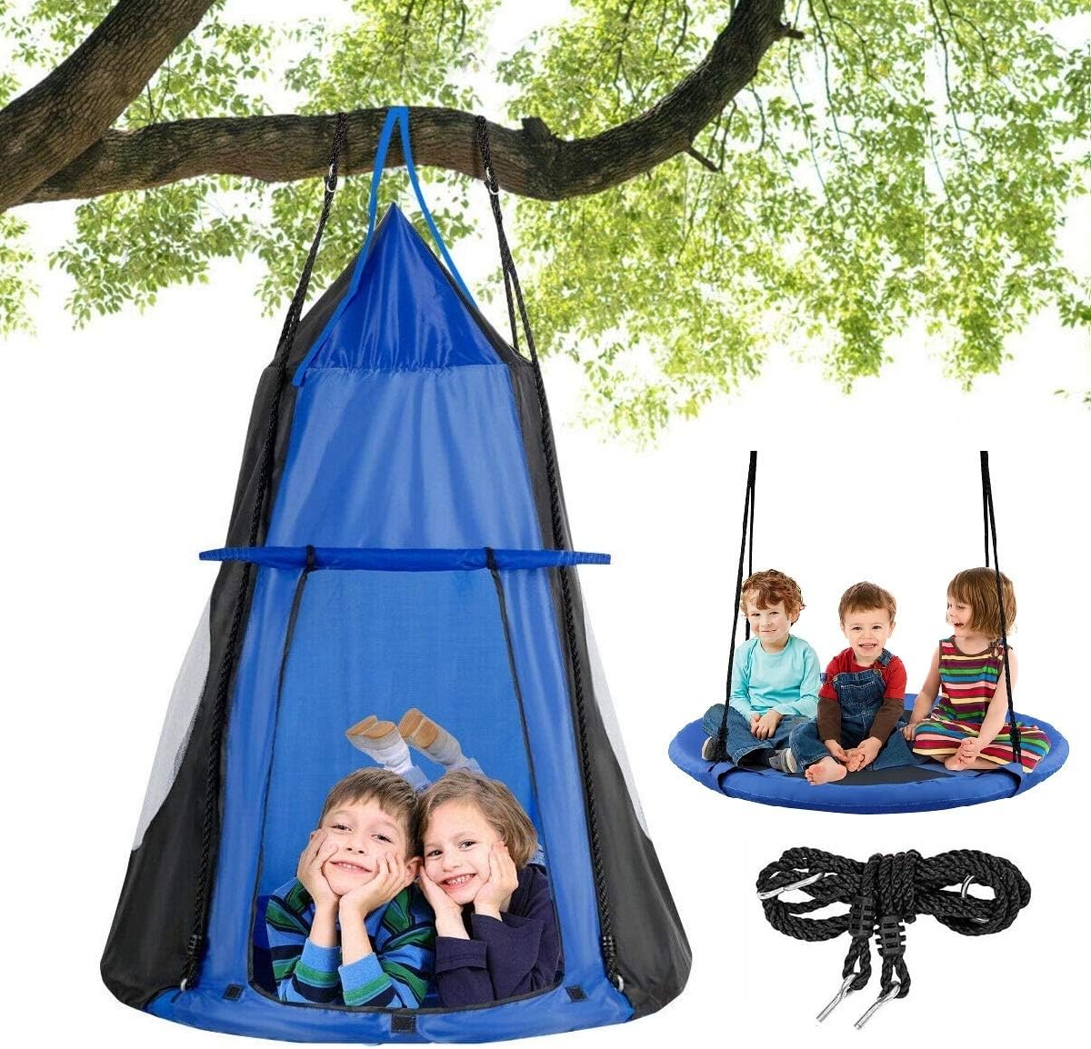 Kids Outdoor Nest Swing - 2 in 1 Kids Detachable Hanging