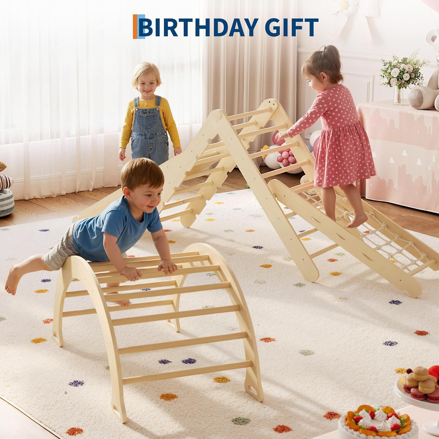 Kids Outdoor Climbing Equipment - Collapsible Wooden Climbing Triangle Set for