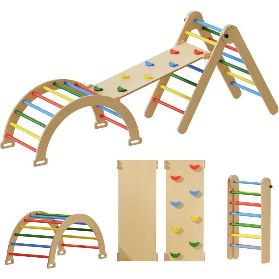 Kids Outdoor Climbing Equipment - Pikler Triangle Set 5in1 Foldable Montessori