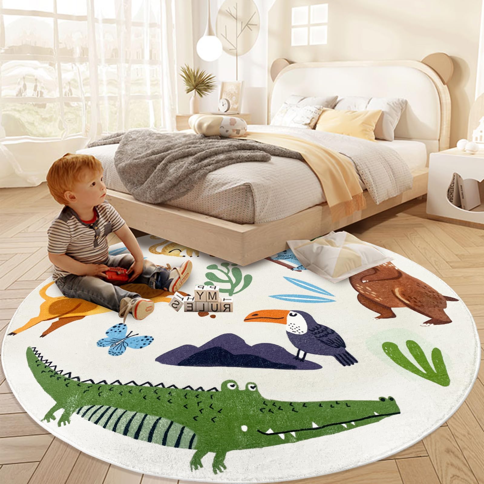 Kids Rug Carpet Round Zoo Anim - Kids Outdoor Zoo 评论和价格