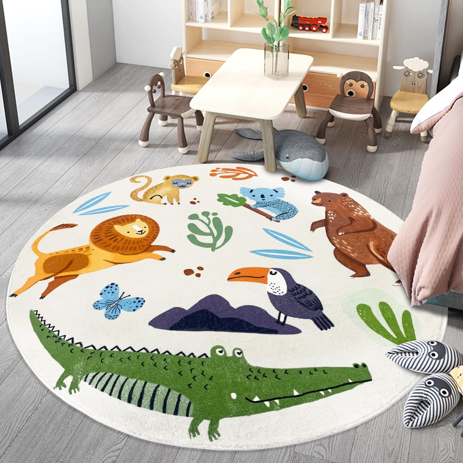 Kids Rug Carpet Round Zoo Anim - Kids Outdoor Zoo 评论和价格