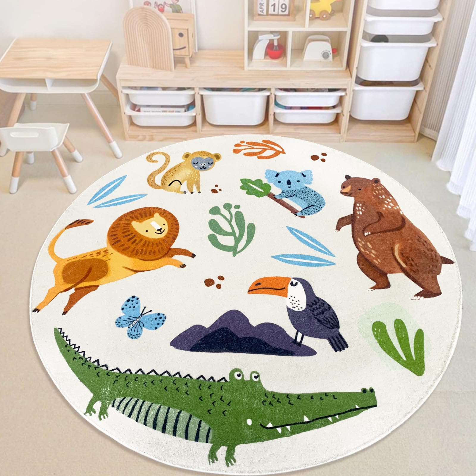 Kids Rug Carpet Round Zoo Anim - Kids Outdoor Zoo 评论和价格
