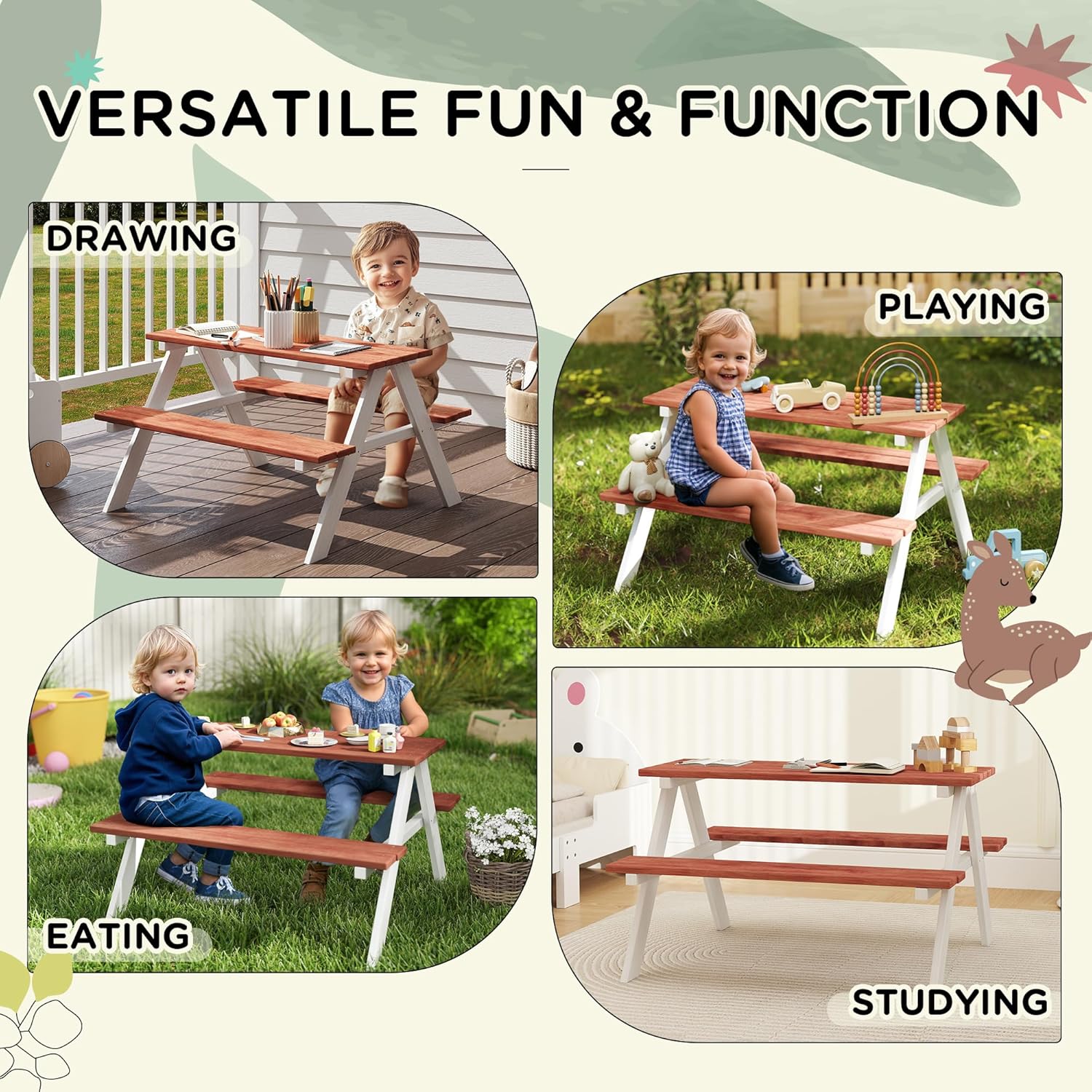 Kids Picnic Table Set, Wooden  - Kids Outdoor Furniture Set 评论和价格