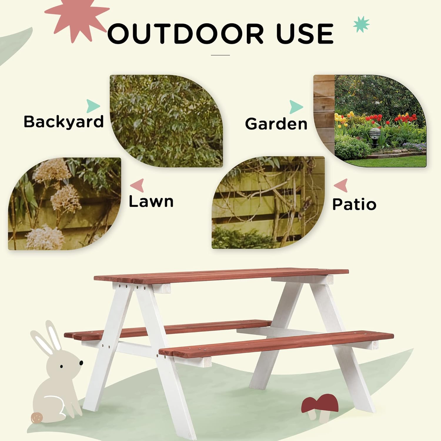 Kids Picnic Table Set, Wooden  - Kids Outdoor Furniture Set 评论和价格