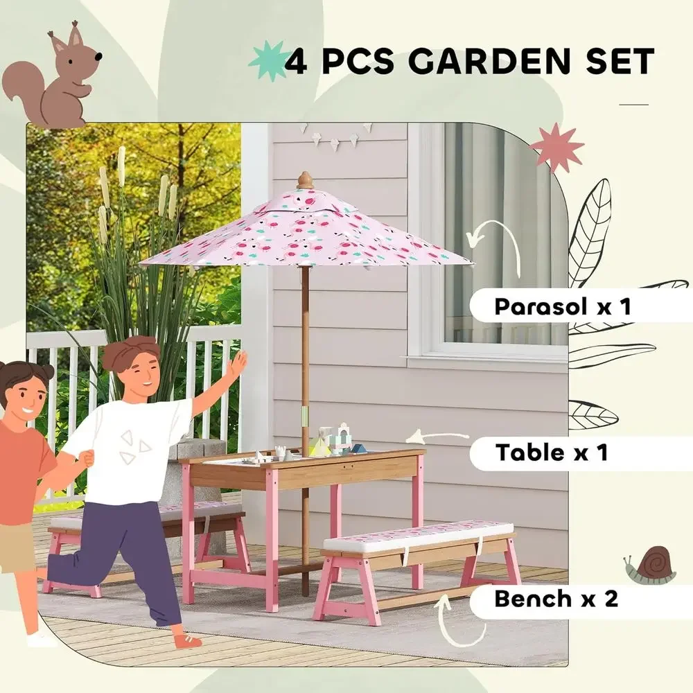Wooden Picnic Table Set with U - Kids Outdoor Furniture Set 评论和价格