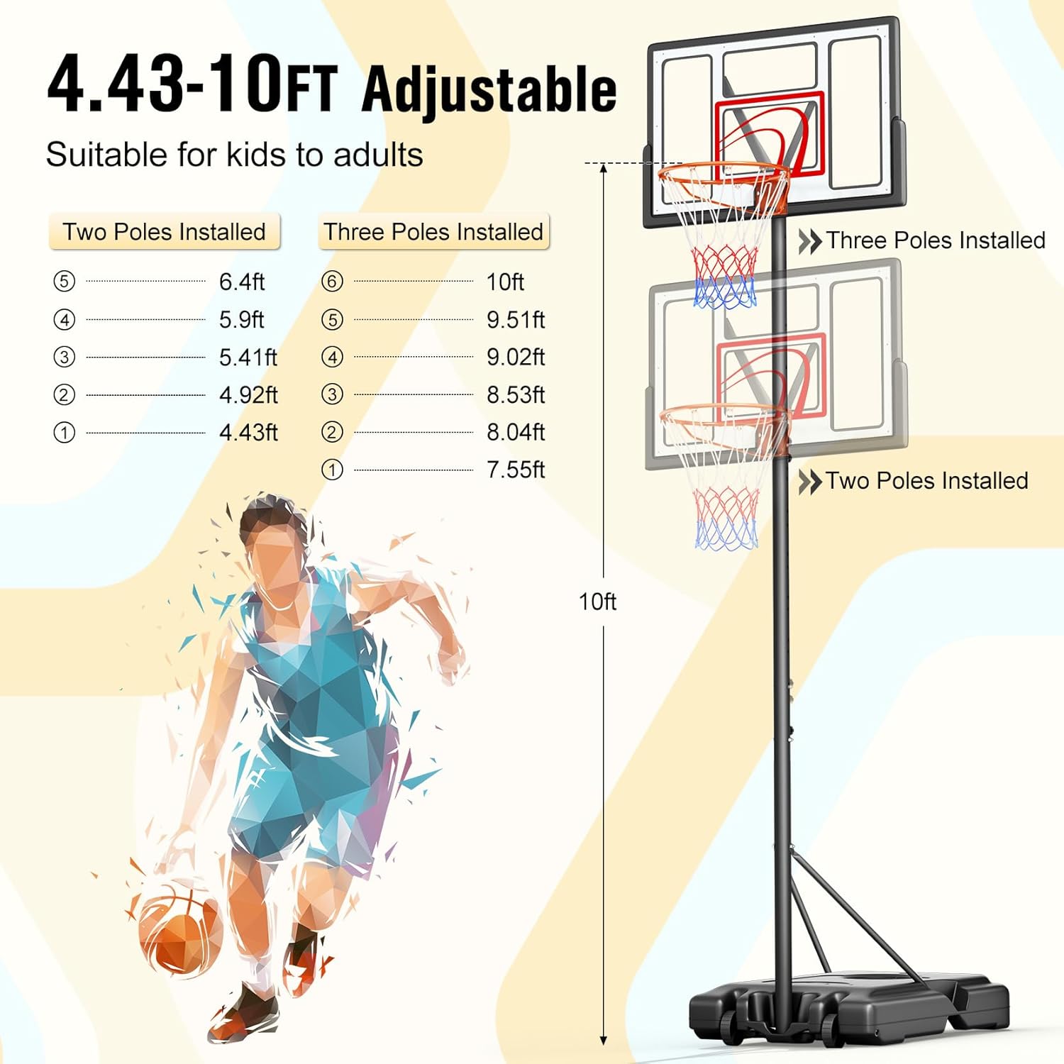 Adjustable Basketball Hoop 10F - Kids Outdoor Basketball 评论和价格