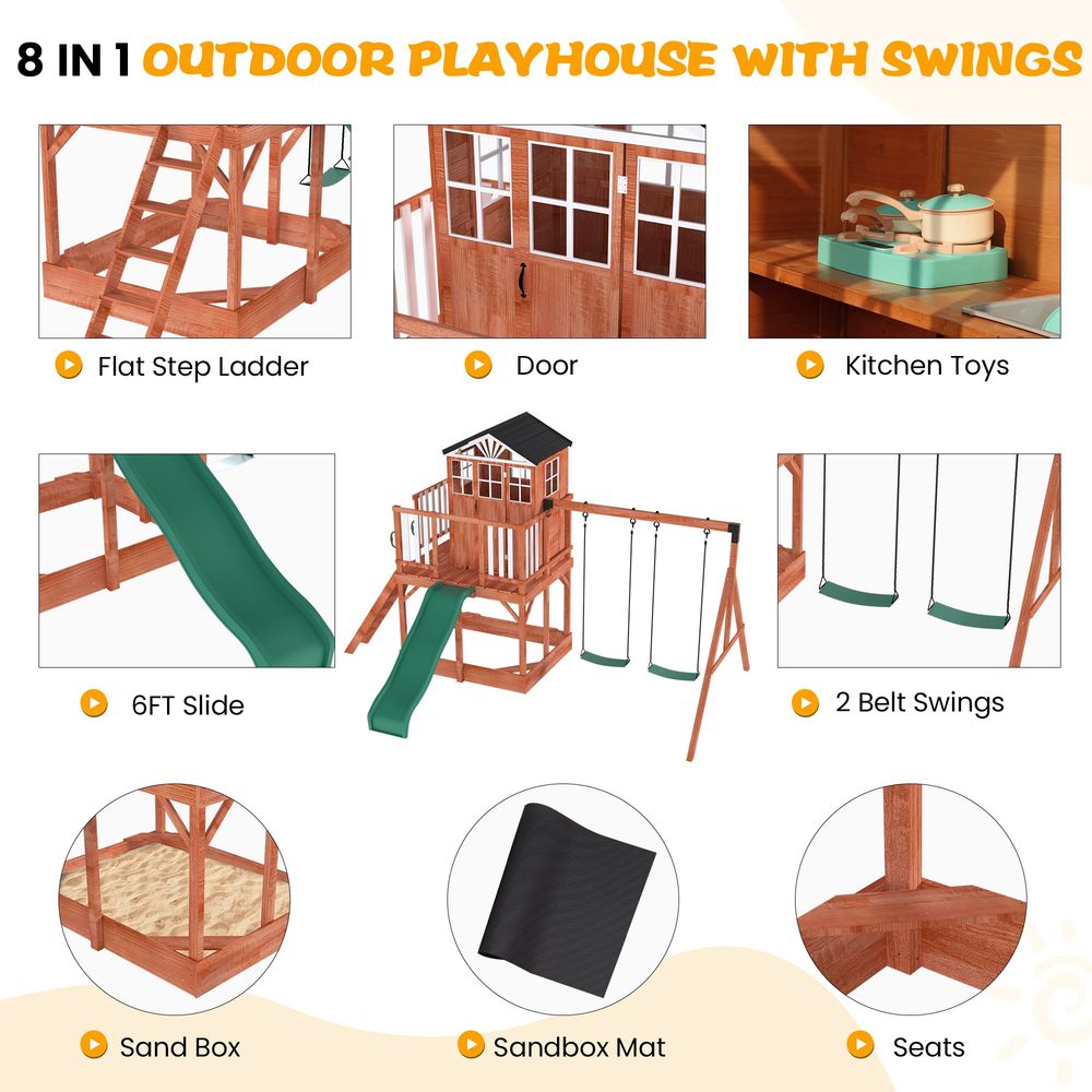 Swing Set for Kids,8 in 1 Outd - Kids Outdoor Kitchen Set 评论和价格