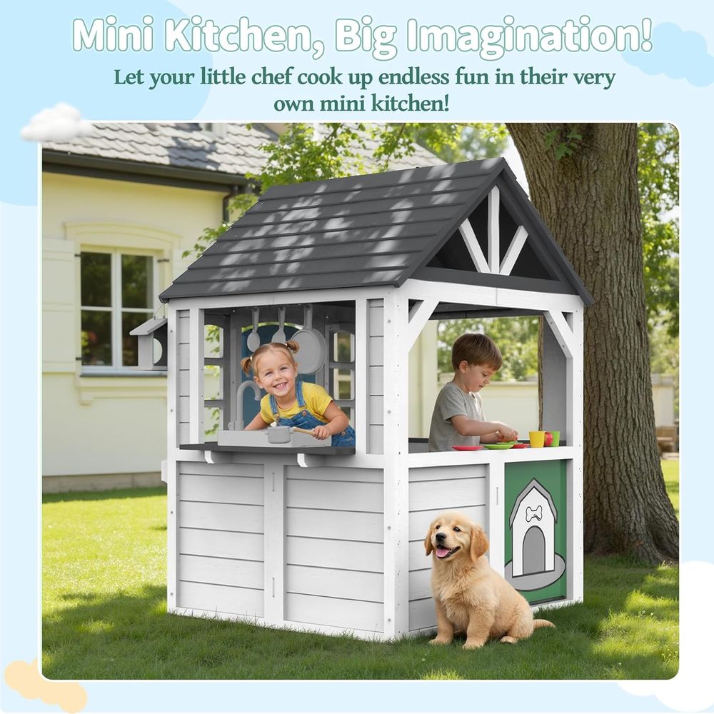 White Cedar Kids Playhouse: In - Kids Outdoor Kitchen Set 评论和价格