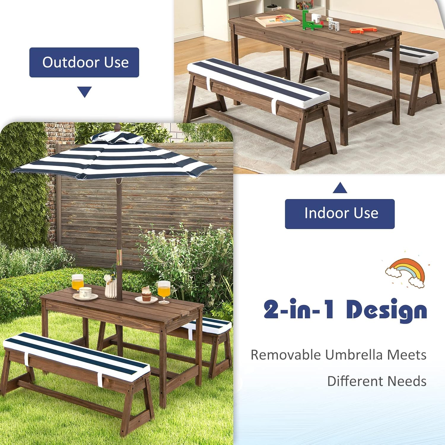 Height Adjustable Wooden Kids  - Kids Outdoor Furniture Set 评论和价格