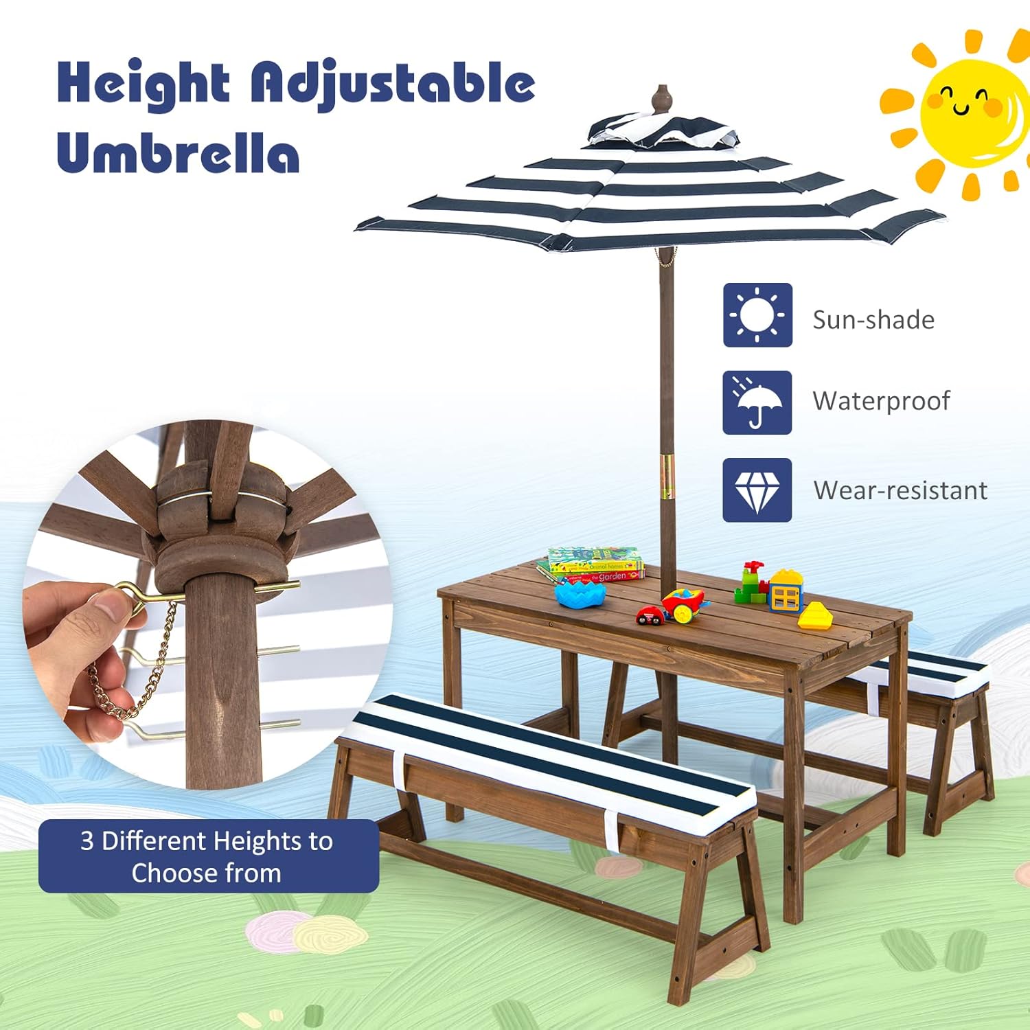 Height Adjustable Wooden Kids  - Kids Outdoor Furniture Set 评论和价格