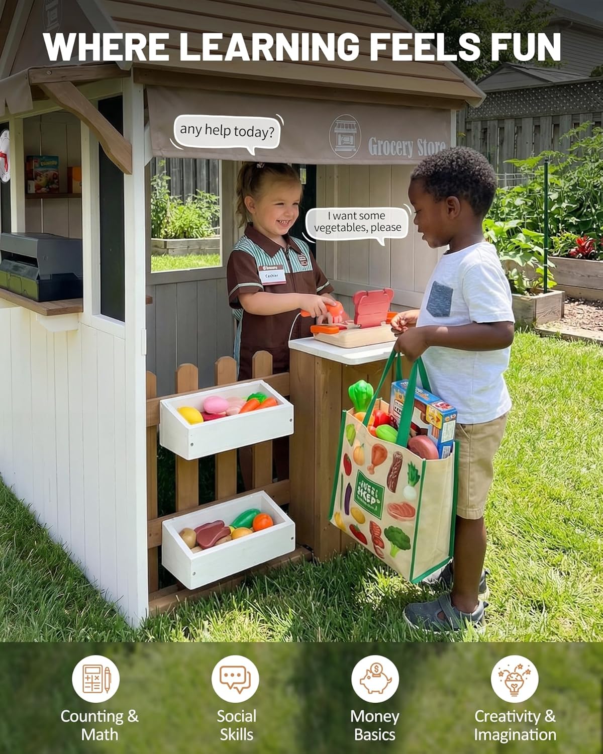 2-in-1 Cedar Wooden Kids Outdo - Kids Outdoor Grill 评论和价格