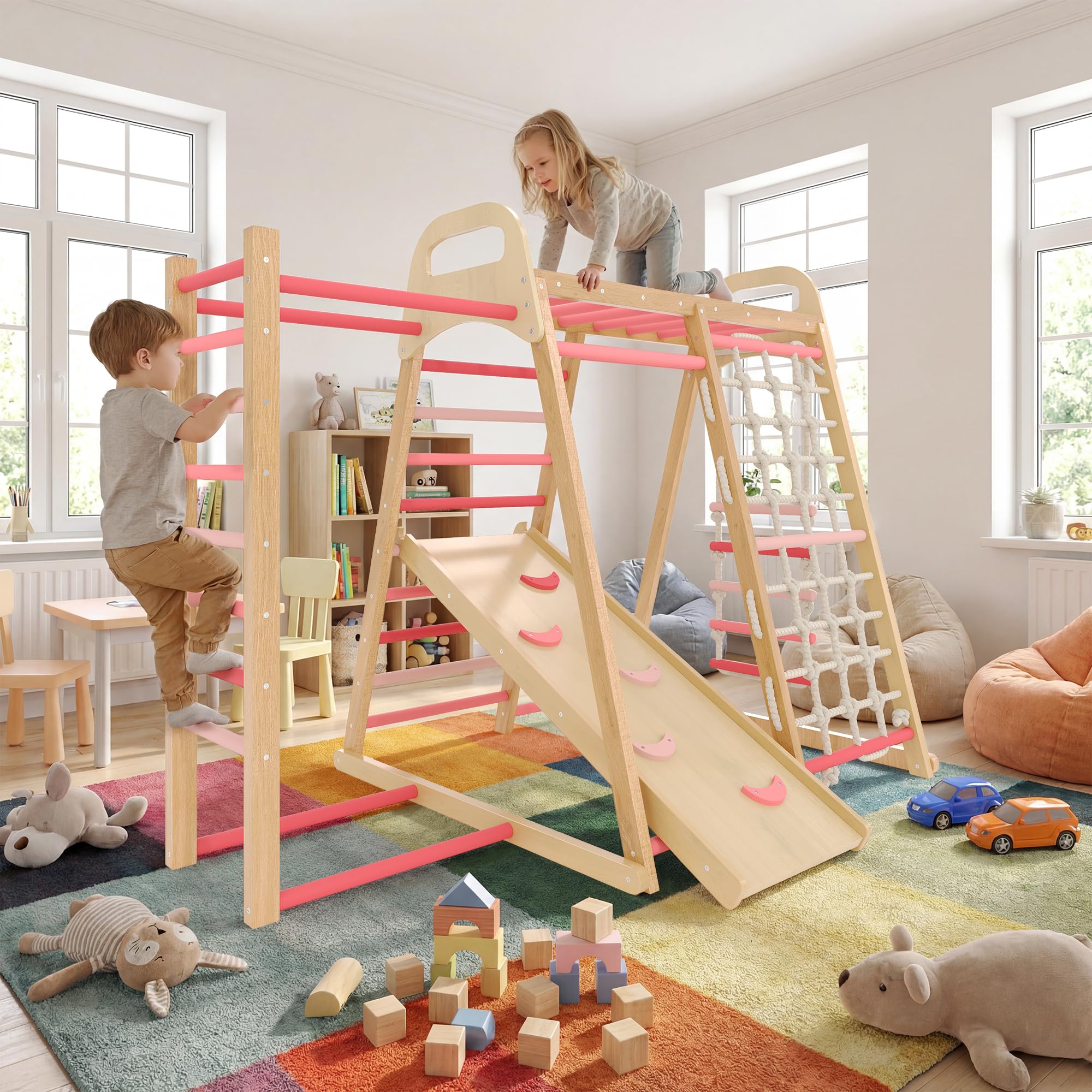7-in-1 Wooden Indoor Jungle Gy - Kids Outdoor Climbing Equipment 评论和价格