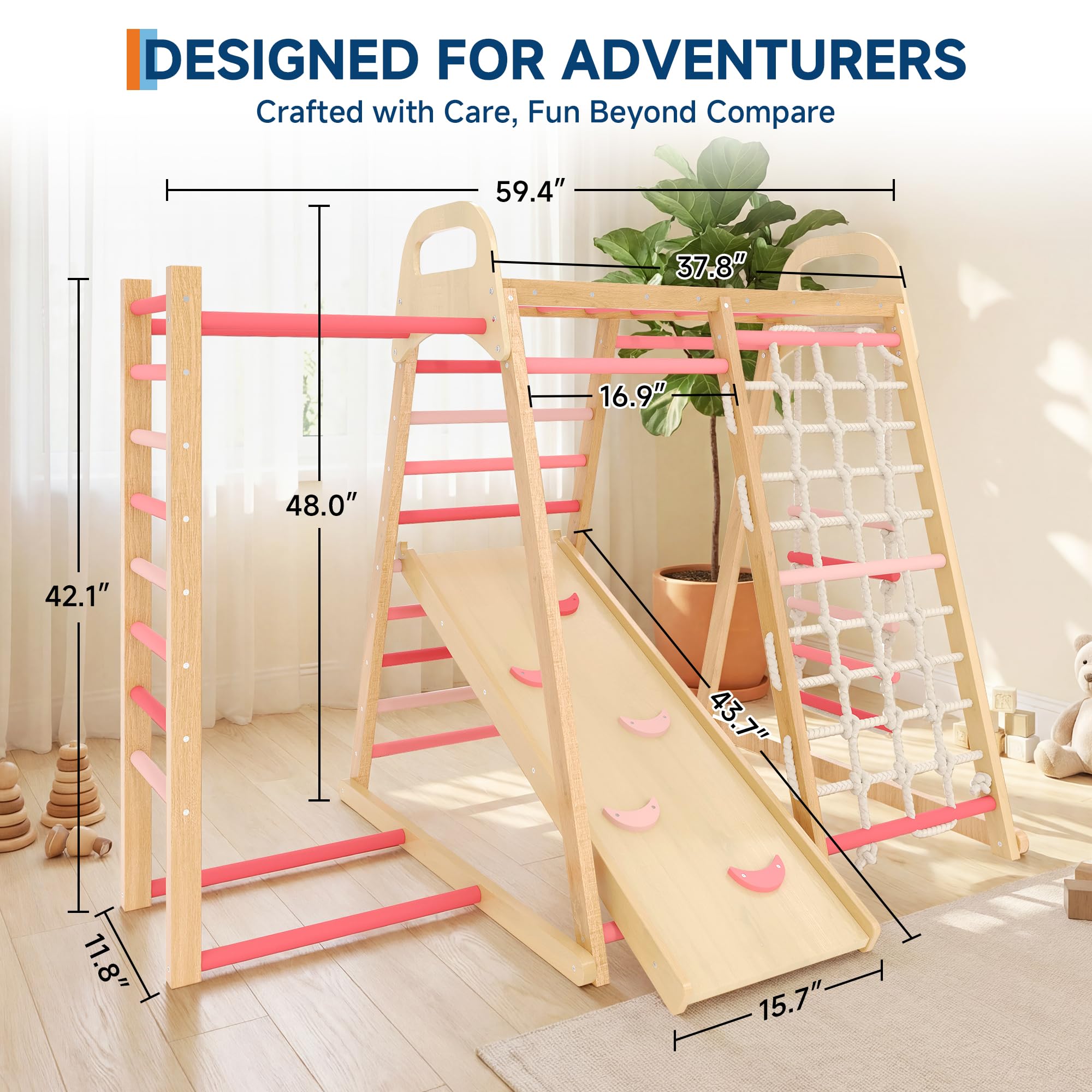 7-in-1 Wooden Indoor Jungle Gy - Kids Outdoor Climbing Equipment 评论和价格