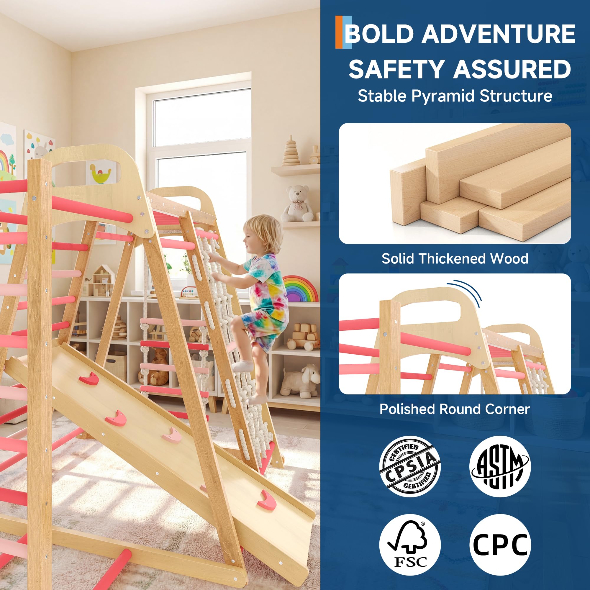 7-in-1 Wooden Indoor Jungle Gy - Kids Outdoor Climbing Equipment 评论和价格