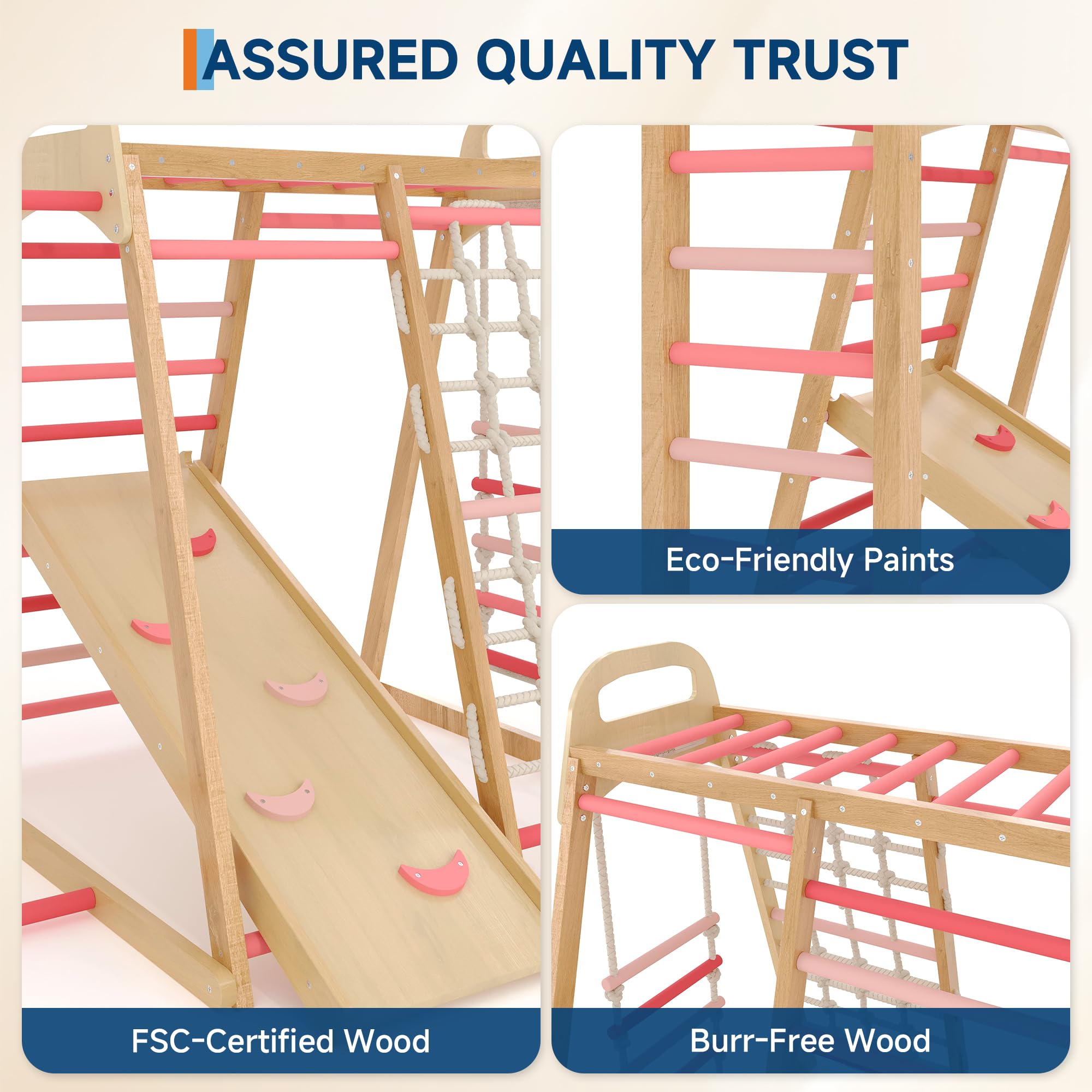 7-in-1 Wooden Indoor Jungle Gy - Kids Outdoor Climbing Equipment 评论和价格