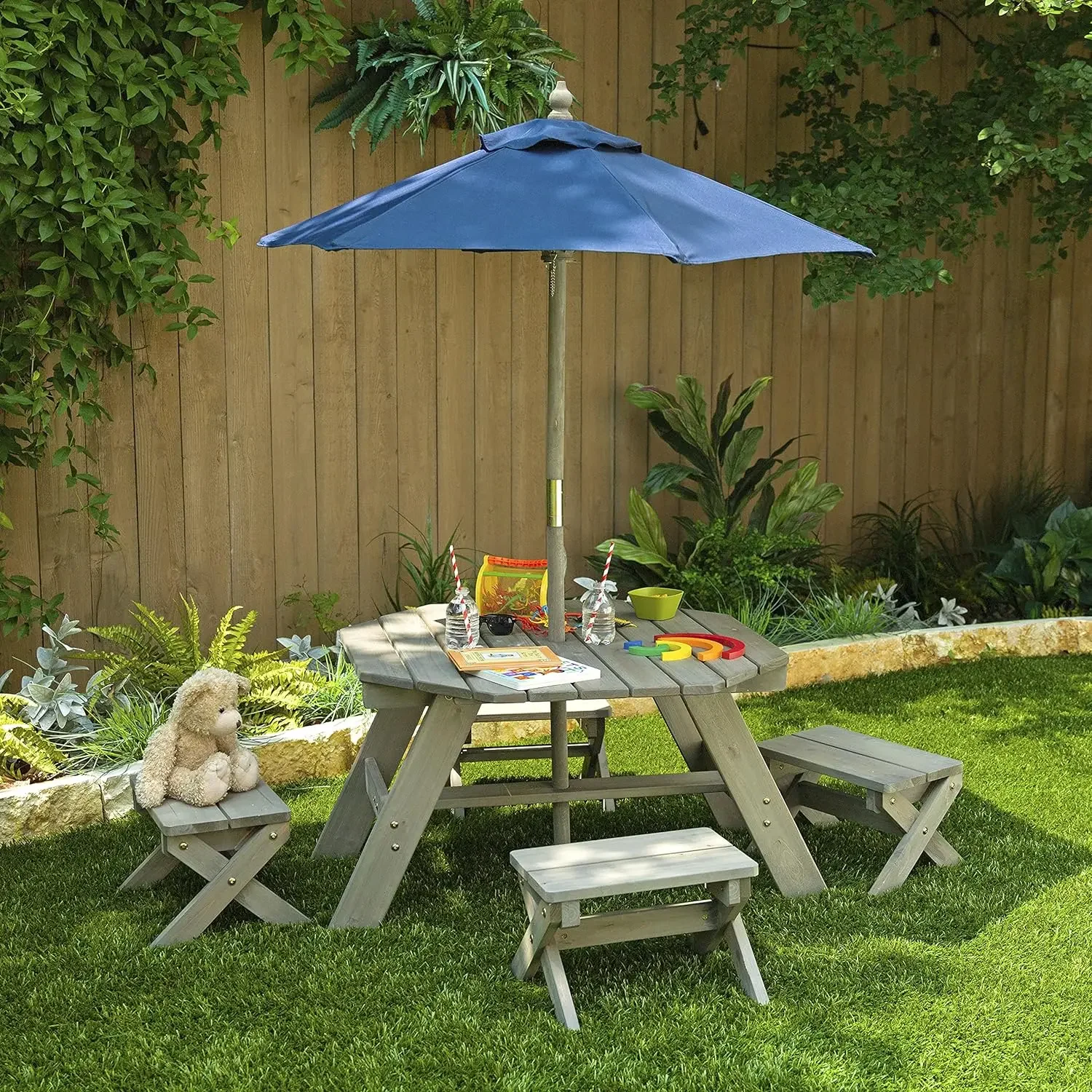 A Octagon Table Stools Umbrell - Kids Outdoor Folding Table 评论和价格