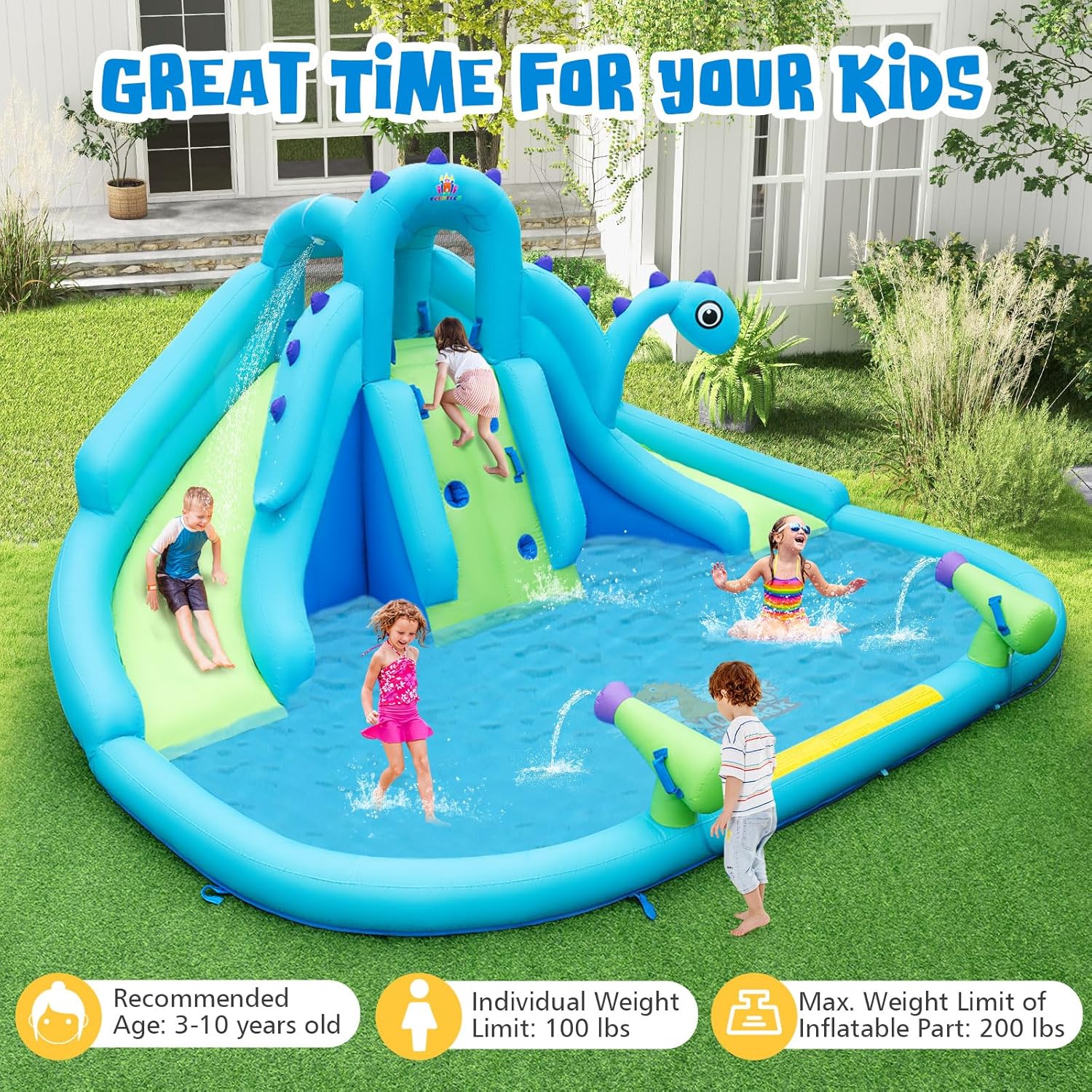 Inflatable Water Slide, Dinosa - Kids Outdoor Climbing 评论和价格