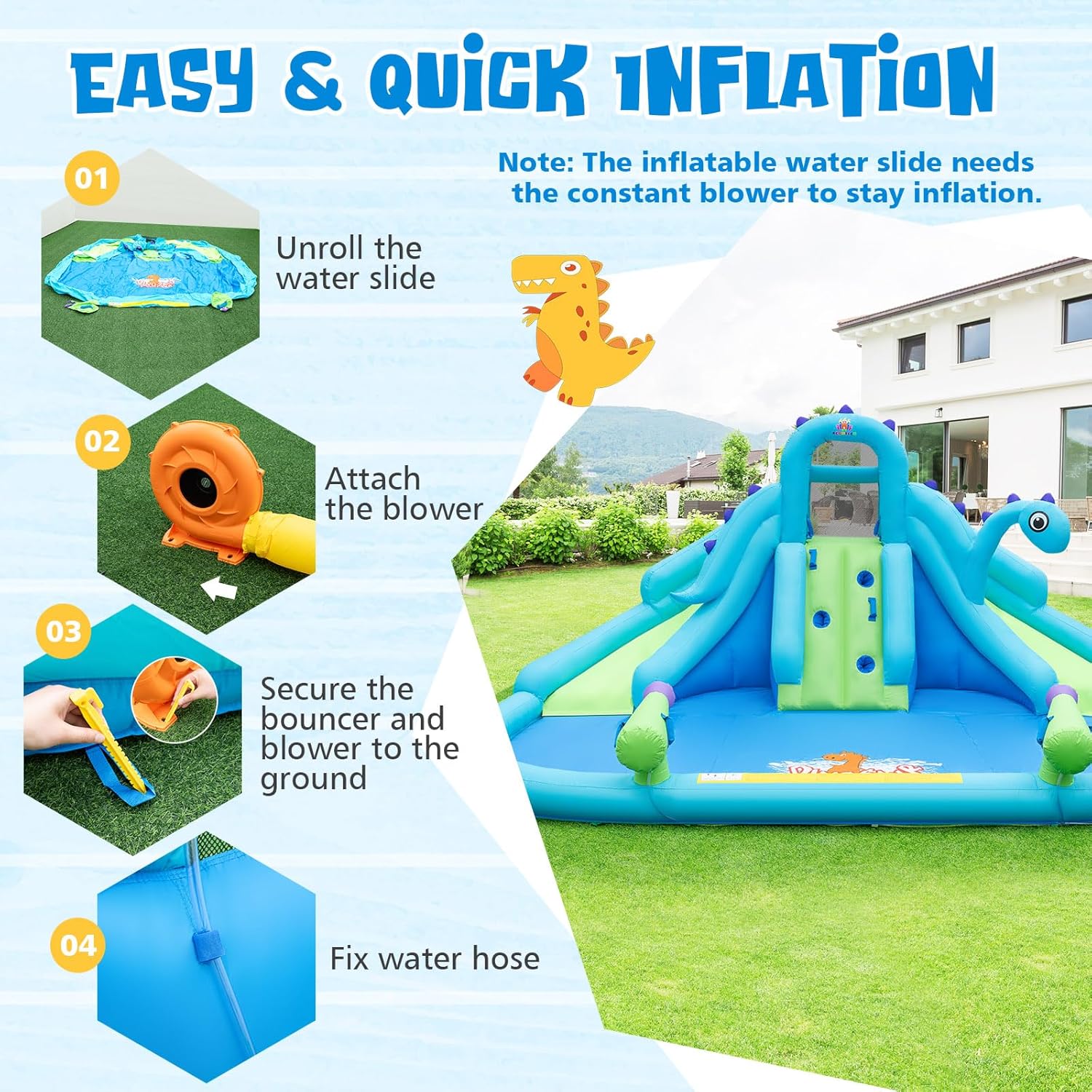 Inflatable Water Slide, Dinosa - Kids Outdoor Climbing 评论和价格
