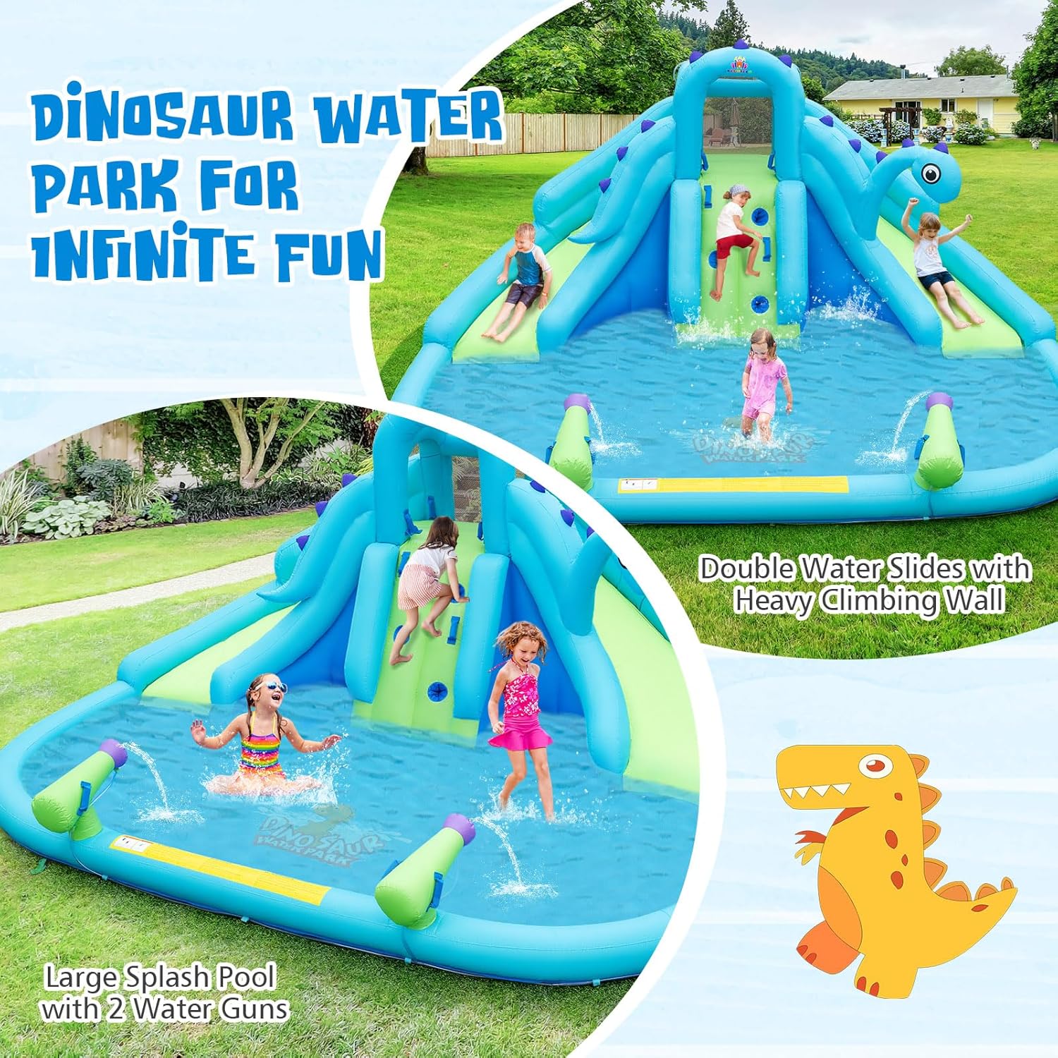 Inflatable Water Slide, Dinosa - Kids Outdoor Climbing 评论和价格