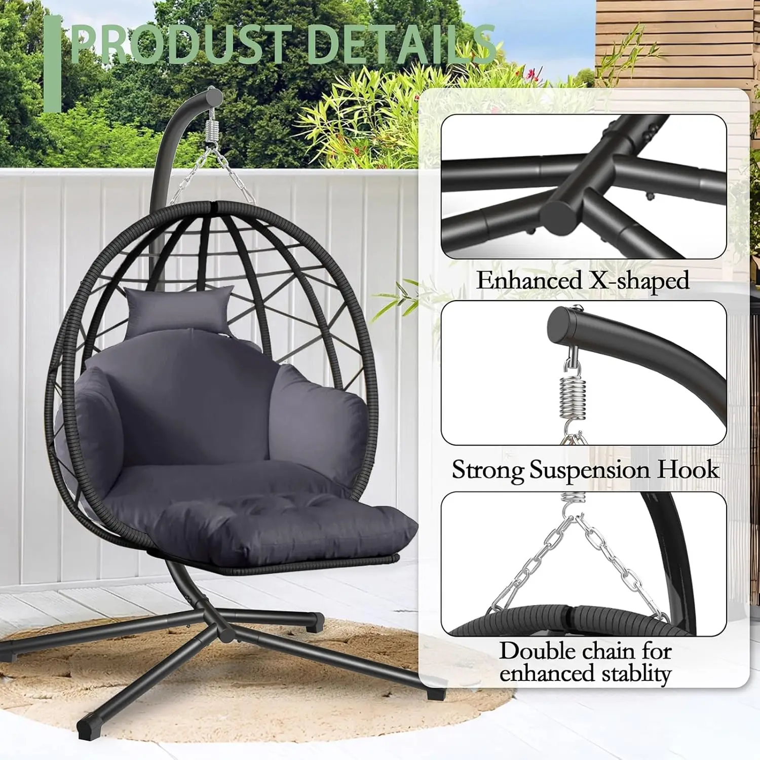 Hanging Egg Chair with Stand a - Kids Outdoor Egg Chair 评论和价格