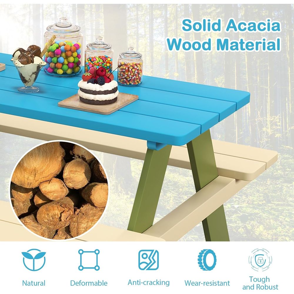 Acacia Wood Picnic Table and B - Kids Outdoor Furniture Set 评论和价格