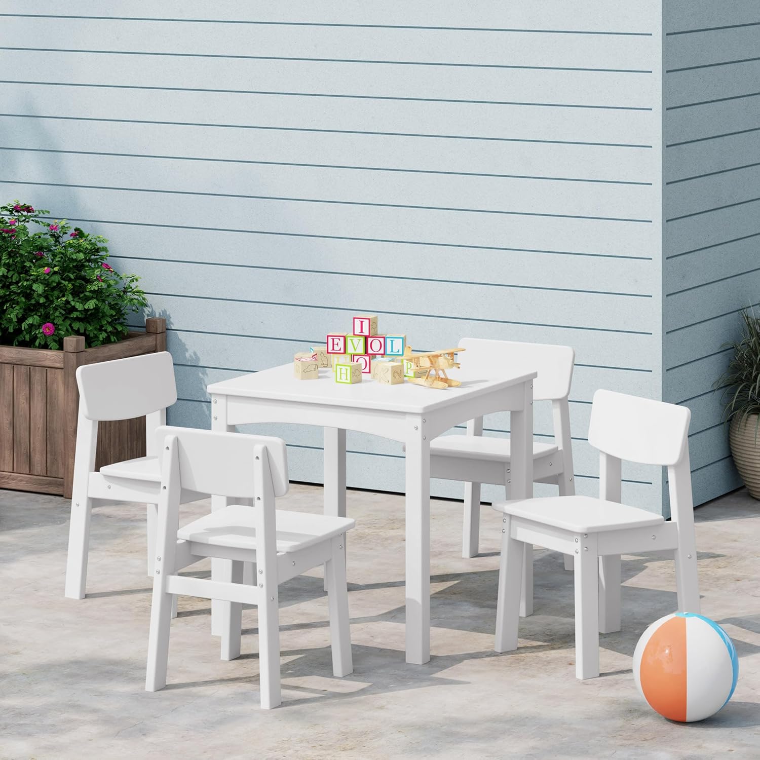 Kids 5-Piece HDPE Dining Table - Kids Outdoor Dining Set 评论和价格