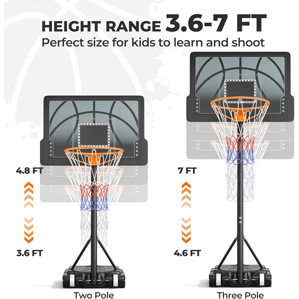 Adjustable Height Portable Bas - Kids Outdoor Basketball 评论和价格