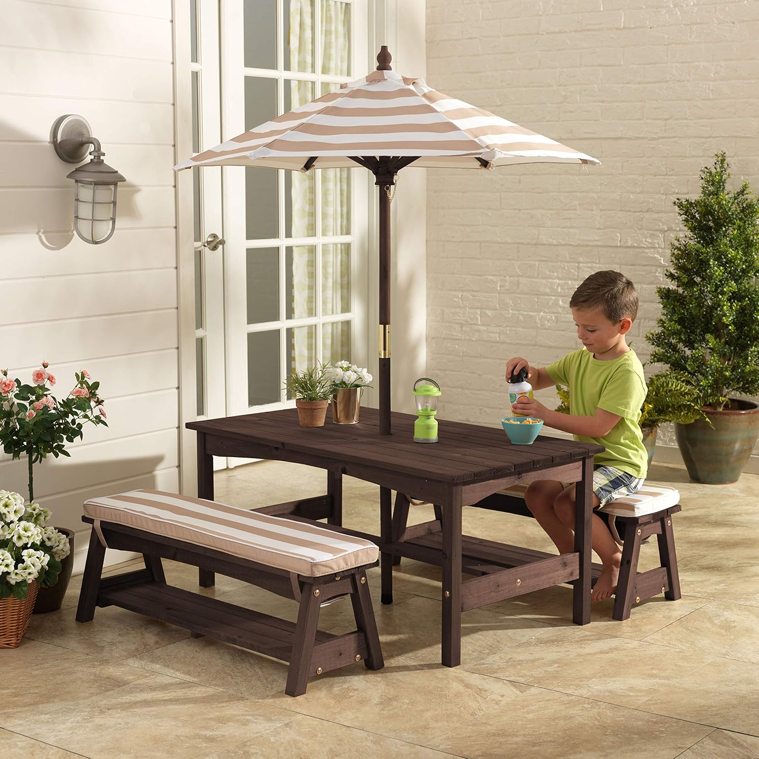 Outdoor Wooden Table & Bench S - Kids Outdoor Furniture Set 评论和价格