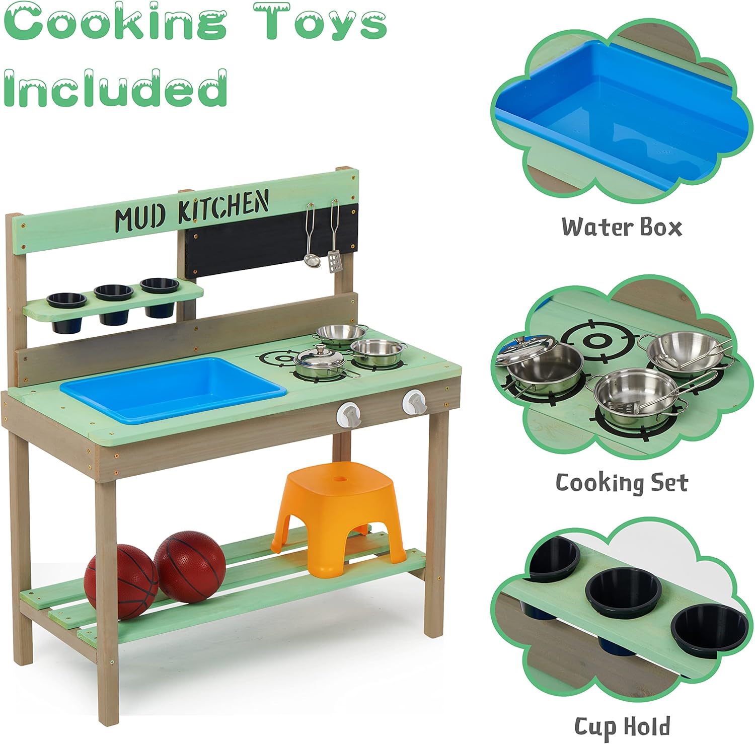 Kid's Wooden Play Kitchen, Out - Kids Outdoor Kitchen Set 评论和价格