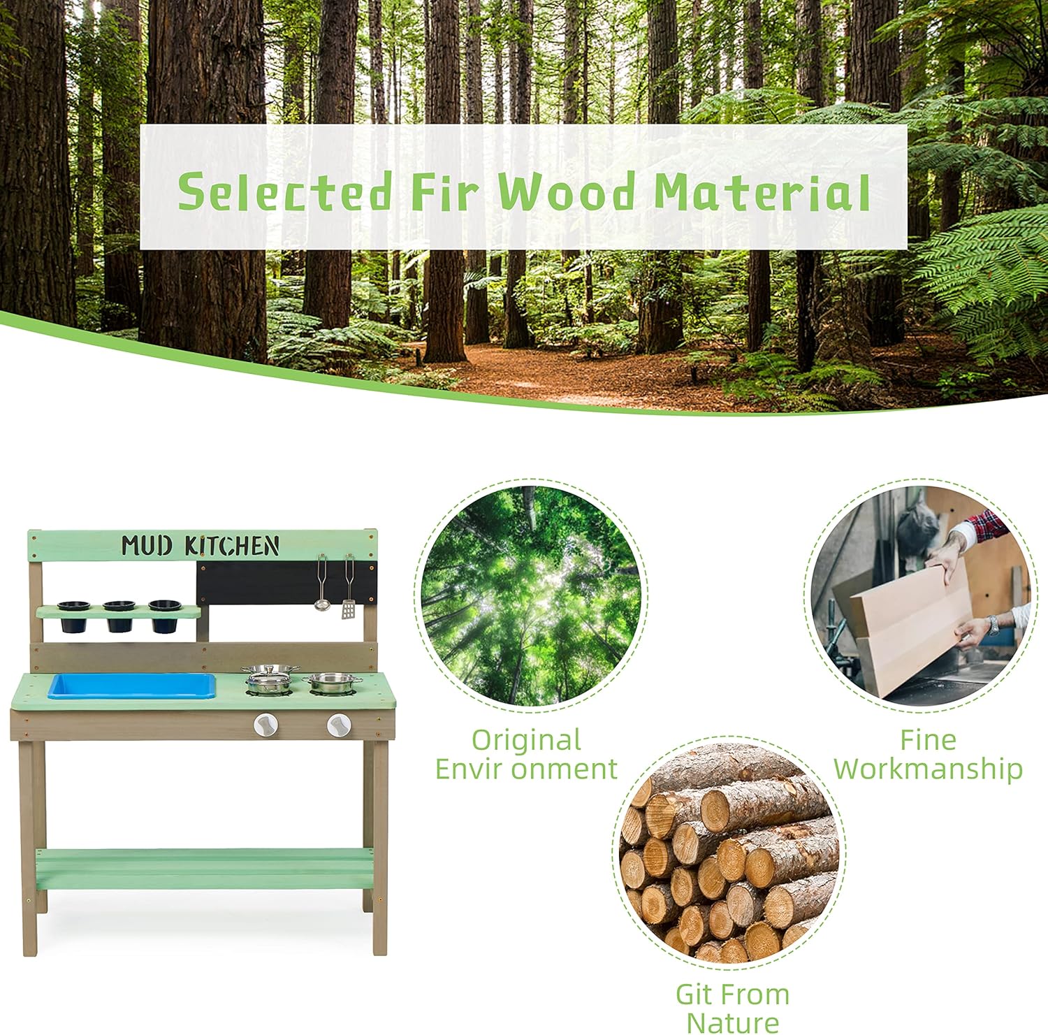 Kid's Wooden Play Kitchen, Out - Kids Outdoor Kitchen Set 评论和价格